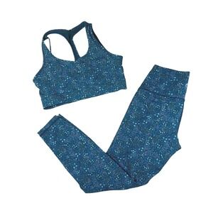 Zyia Active Teal Floral Swirl Sports Bra and High Waisted Leggings Set Womens S